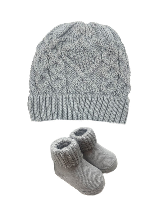 Angelface Cable Turncuff Hat and Bootie Set in Cloud