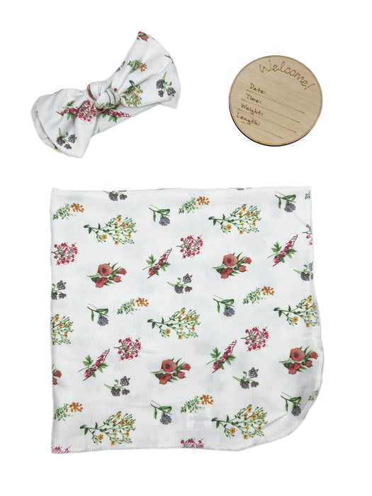 Toby Fairy Botanical Floral Headband, Wrap and Birth Disc 3pc Set - Ivory