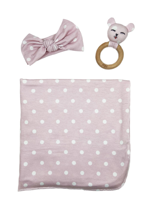 Toby Fairy Polka Dot Headband, Wrap and Rattle 3pc Set - Precious Pink
