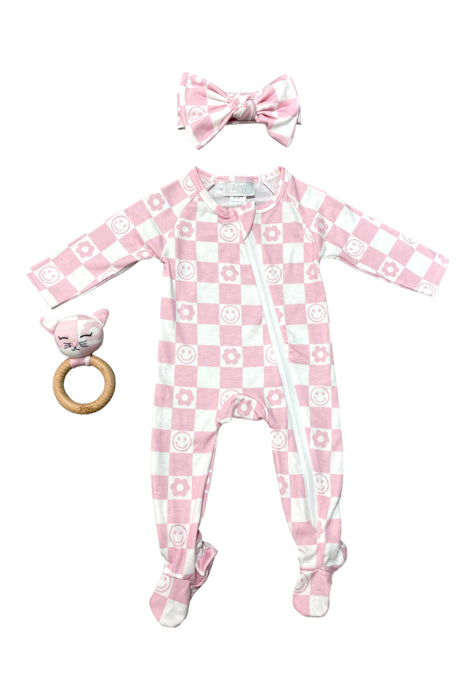 Toby Fairy Smiley Flower Check Footie Loungewear Set