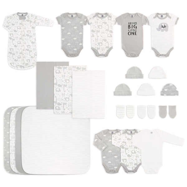 The Peanutshell 23 Piece Layette Set in Grey Animals