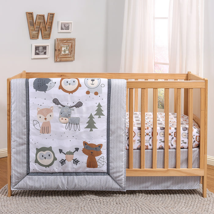 The Peanutshell Crib Bedding Set for Baby Boys or Baby Girls, 3 Piece Woodland Walk Nursery Set
