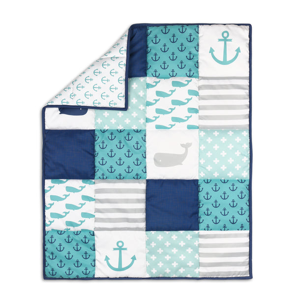 The Peanutshell Crib Bedding Set for Baby Boys, Nautical Whale 3 Piece Nursery Set