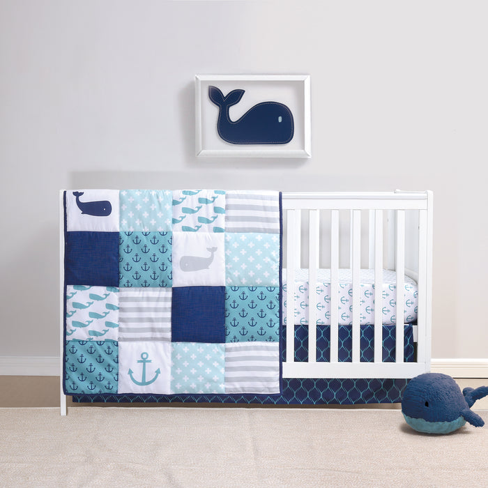 The Peanutshell Crib Bedding Set for Baby Boys, Nautical Whale 3 Piece Nursery Set
