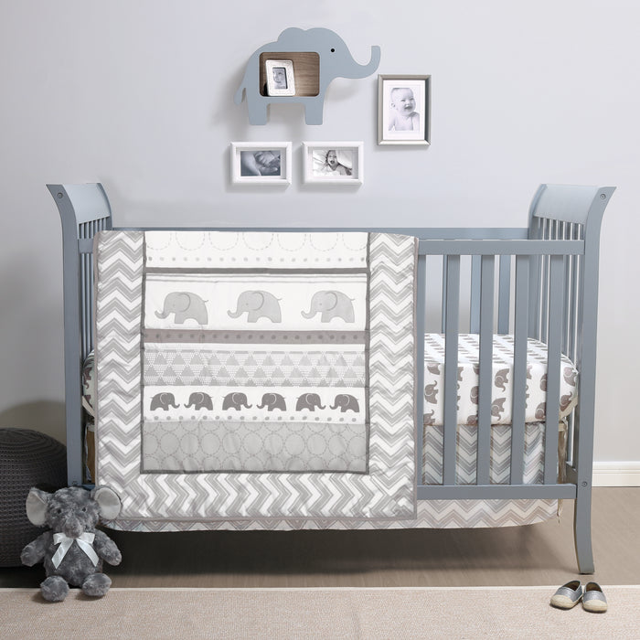 The Peanutshell Crib Bedding Set for Baby Boys or Baby Girls, 3 Piece Elephant Walk Nursery Set