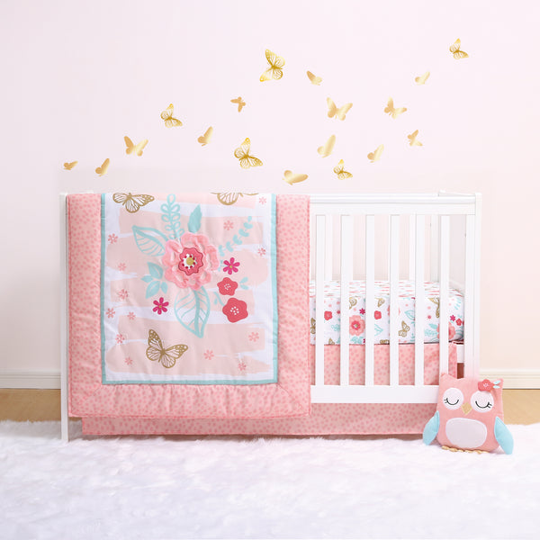 The Peanutshell A-flutter Floral 3 Piece Crib Bedding Set