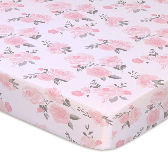 The Peanutshell Playard Sheets - Pink Roses/Ditsy Floral