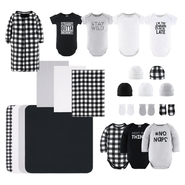 The Peanutshell 23 Piece Layette Set in Black/White