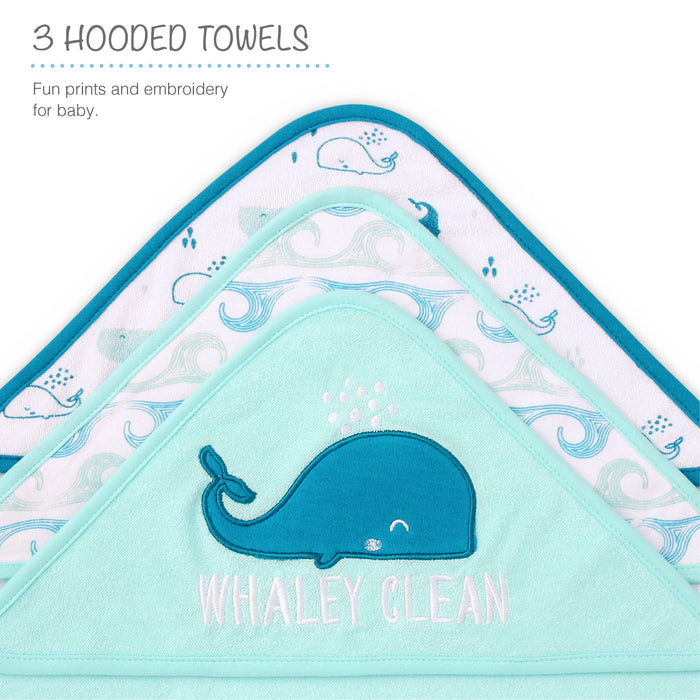 The Peanutshell Nautical Whale Tail 23-Piece Baby Bath Towel Set