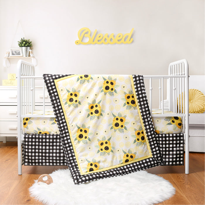 The Peanutshell Sunflower Floral 3-Piece Crib Bedding Set