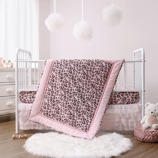 The Peanutshell Leopard Blush 3-Piece Crib Bedding Set