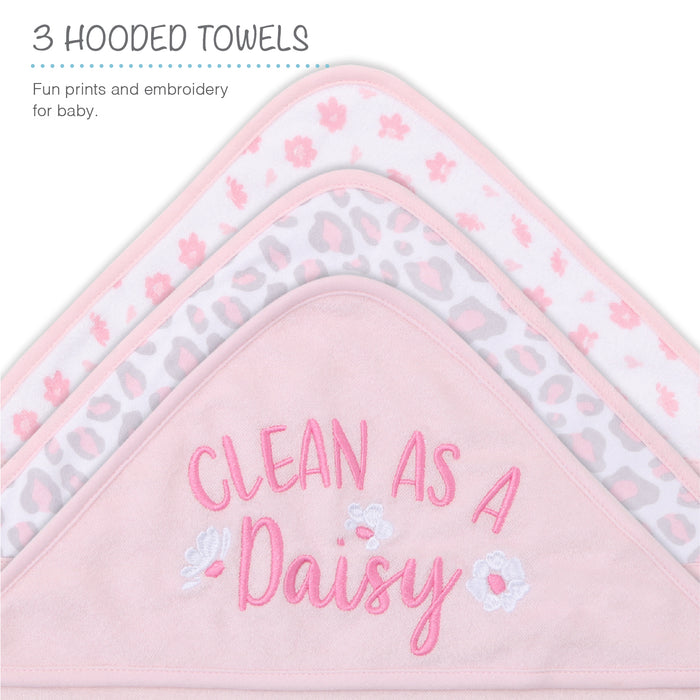 The Peanutshell Clean As A Daisy 23 Piece Hooded Towels & Washcloths Bath Gift Set