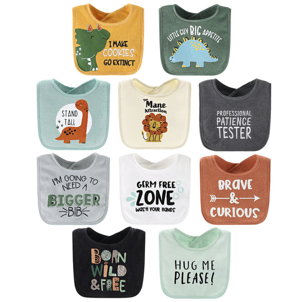 The Peanutshell 10 Pack Terry Bibs - Dino Boy