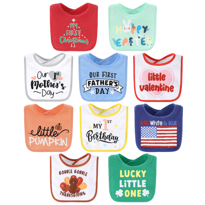 The Peanutshell 10 Pack Terry Bibs - Holiday