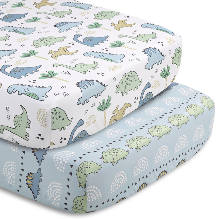 The Peanutshell Blue Dino 5-Piece Baby Crib Bedding Set and Blanket