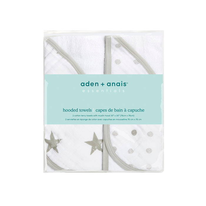 aden + anais Essential Cotton Muslin Hooded 2 pack Towels Dusty Grey