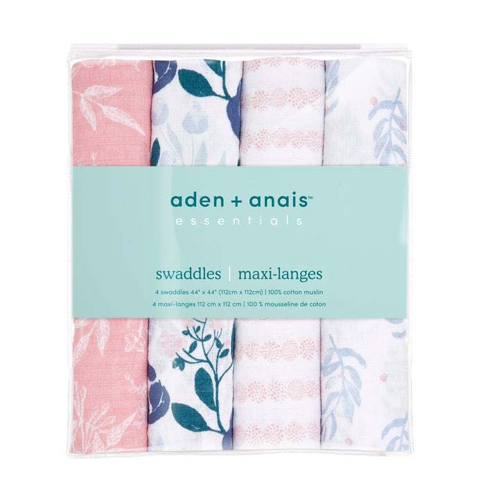 aden + anais Essentials Muslin Swaddles 4 pack Flowers Bloom Pink
