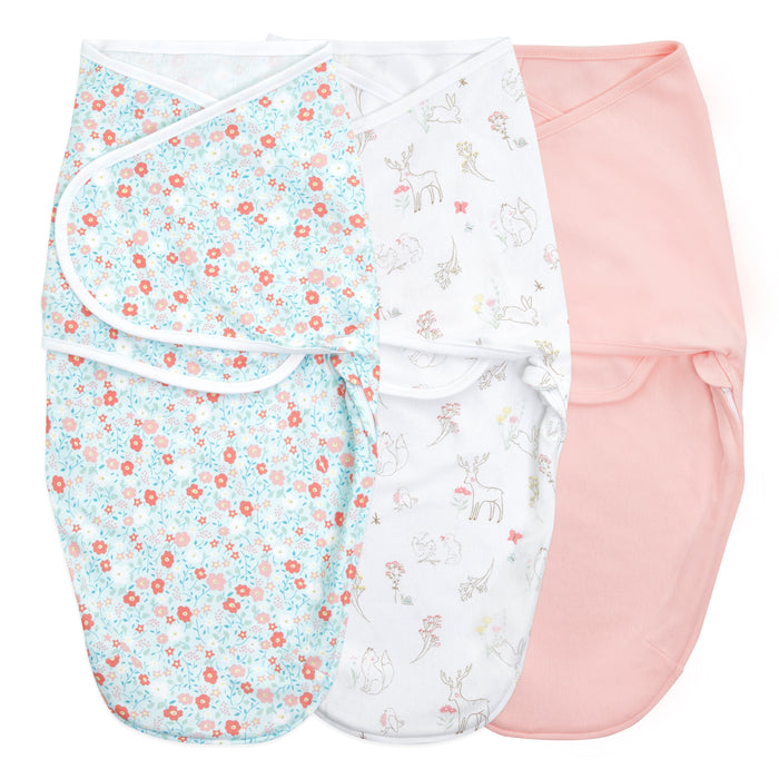 aden + anais Cotton Wrap Swaddles 3 pack Fairy Tale Flowers Pink (0-3 Months)