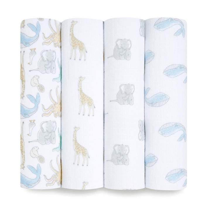 aden + anais Cotton Muslin Swaddles Natural History 4 pack Blanket