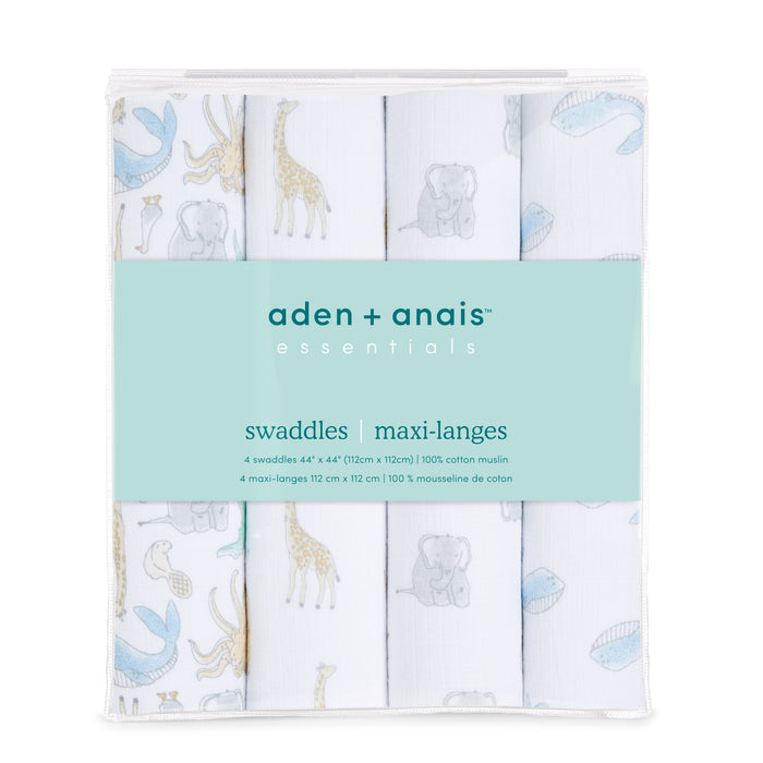 aden + anais Cotton Muslin Swaddles Natural History 4 pack Blanket