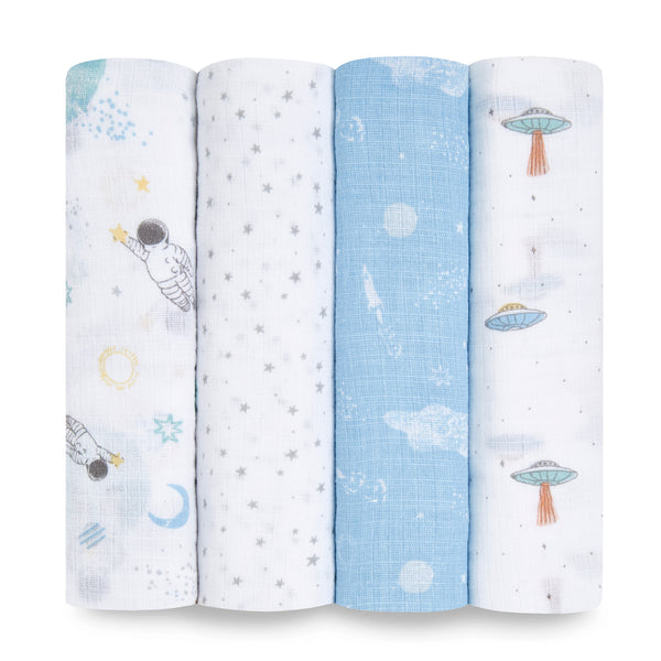 aden + anais Cotton Muslin Swaddles 4 pack Space Explorers Blue