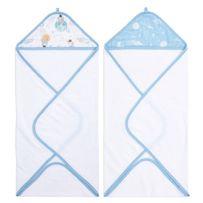aden + anais Cotton Hooded Towels 2 pack Space Explorers Blue