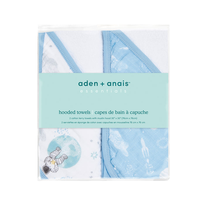 aden + anais Cotton Hooded Towels 2 pack Space Explorers Blue