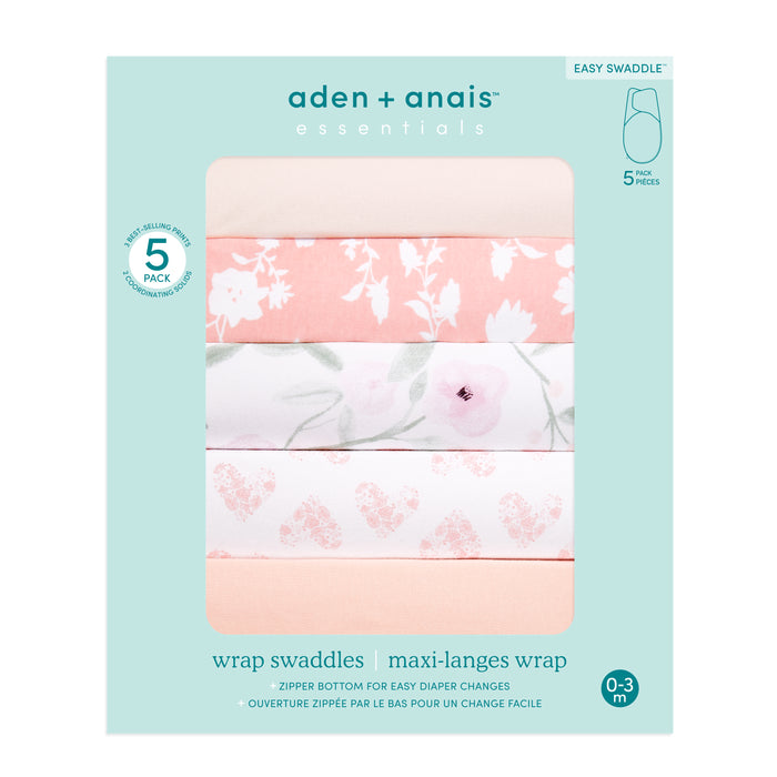 aden + anais Essential Cotton Easy Swaddle Wrap 5 pack Feminine Florals Pink