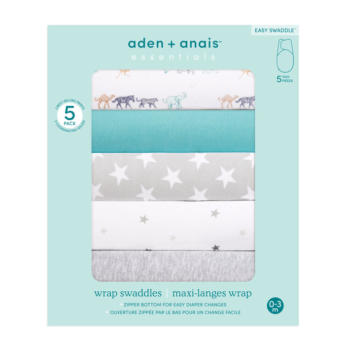 aden + anais Essential Cotton Easy Swaddle Wrap 5 pack Starlit Grey