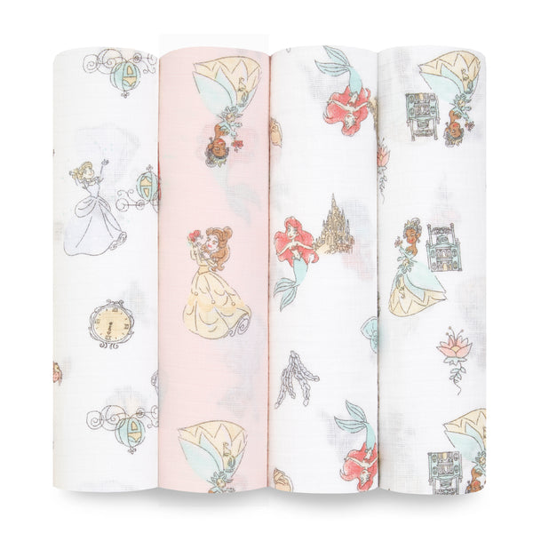 aden + anais Cotton Muslin Swaddles 4 pack Disney Princesses