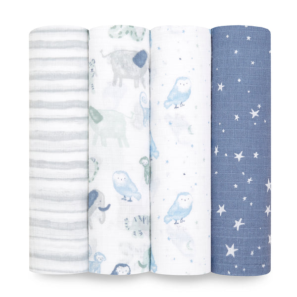 aden + anais Cotton Muslin Swaddles 4 pack Time to Dream Blue