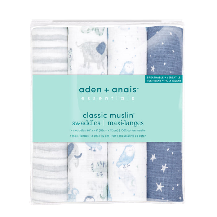 aden + anais Cotton Muslin Swaddles 4 pack Time to Dream Blue