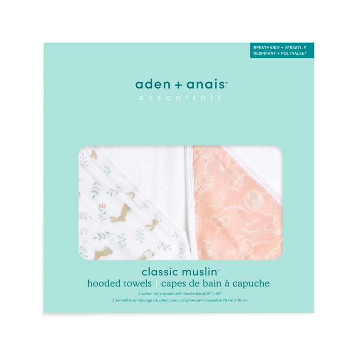 aden + anais Essential Cotton Muslin Hooded Towels Blushing Bunnies Pink