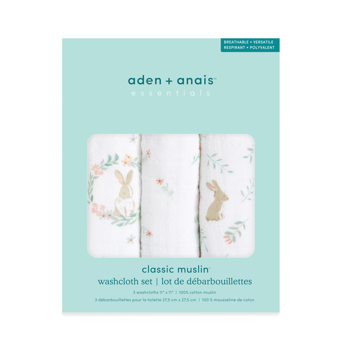 aden + anais Essential Cotton Muslin Washcloths 3 pack Blushing Bunnies Pink