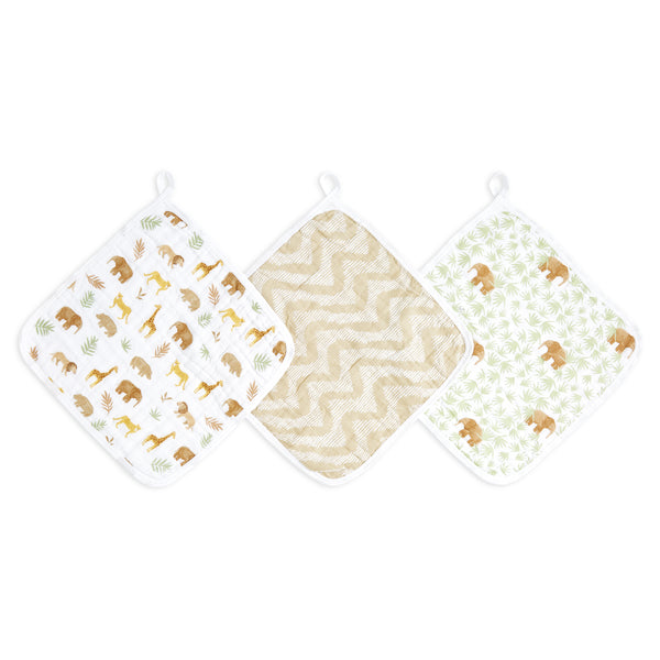 aden + anais Essential Cotton Muslin Washcloths 3 pack Tanzania Tan