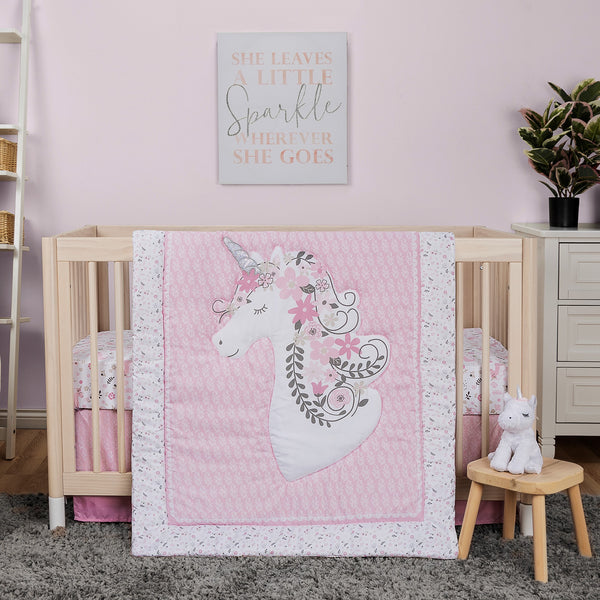 Sammy & Lou Unicorn Floral 4 Piece Crib Bedding Set