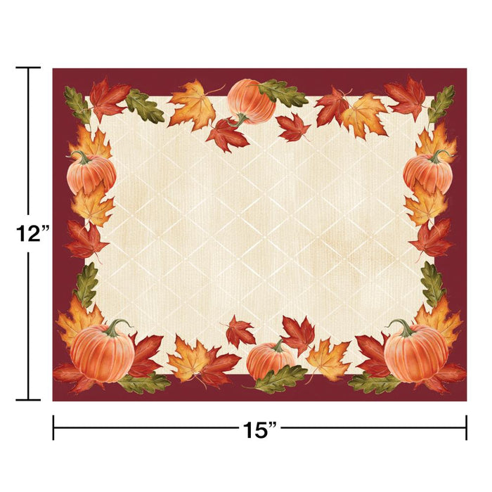 Party Decorations Leaves And Pumpkin Placemats, 12 ct