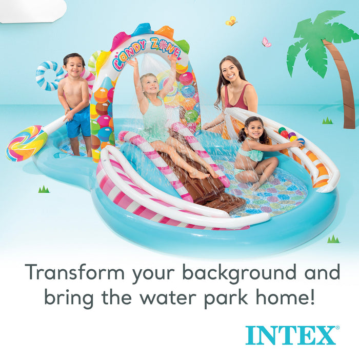 Intex 9ft x 6ft x 51in Kids Inflatable Candy Zone Play Center Pool w/ Waterslide