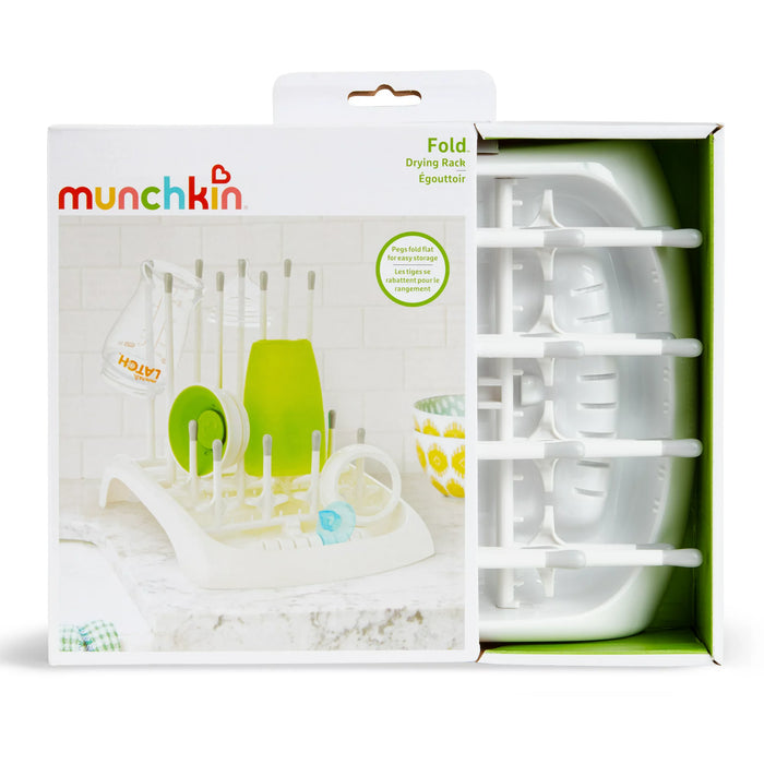 Munchkin Folding Baby Bottle Countertop Drying Rack, Includes 16 Tall and Short Pegs, Built-in Reservoir