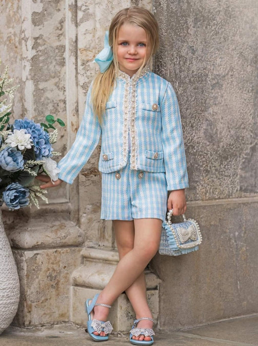 Mia Belle Girls Preppy Outlook Blue Gingham Blazer and Short Set