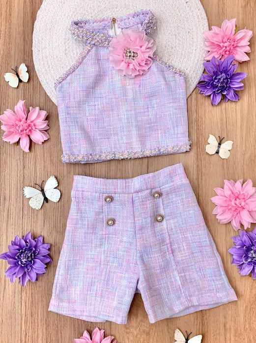 Mia Belle Girls Celebrate With Flair Pastel Halter Tweed Top and Short Set