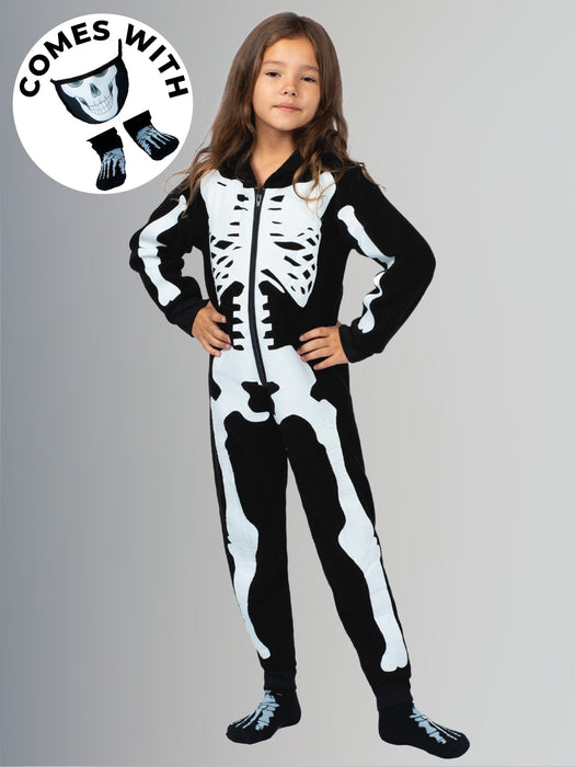 Mia Belle Girls Family Bone-afide Best Skeleton Hoodie Onesie Pajama Set