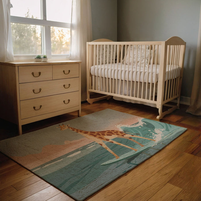 TeepeeJoy Girraffe Area Rug for Nursery and Kids Rooms - Longneck Surf