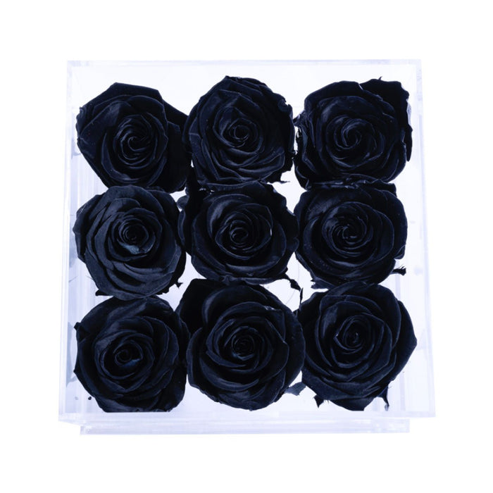 Rose Forever 9 Black Roses - Square Crystal Box