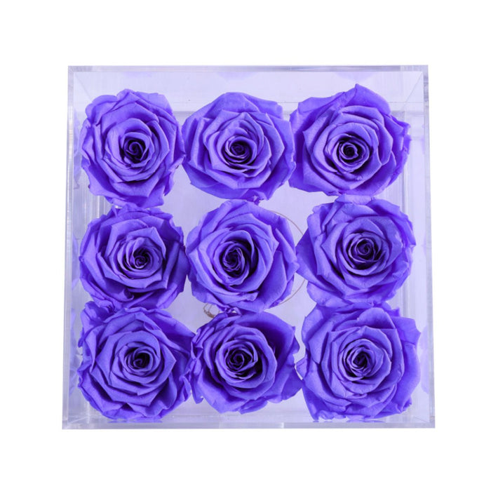 Rose Forever 9 Lavender Roses - Square Crystal Box