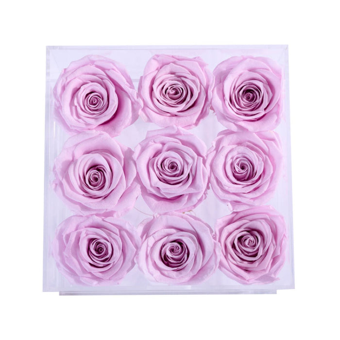 Rose Forever 9 Lilac Roses - Square Crystal Box