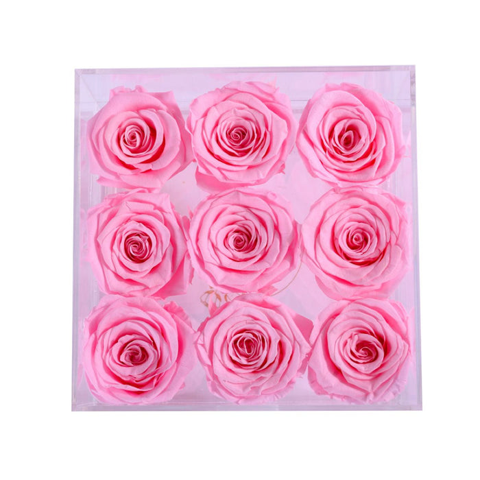 Rose Forever 9 Pink Roses - Square Crystal Box