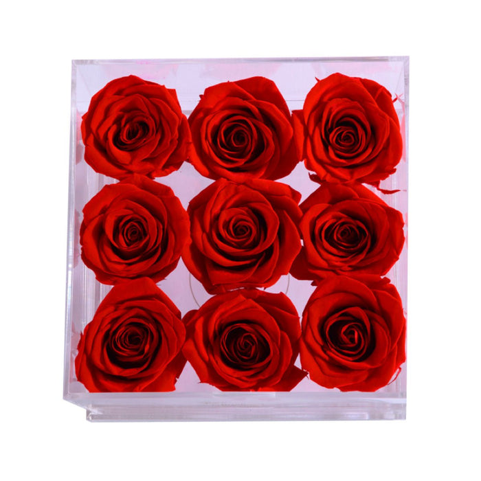 Rose Forever 9 Red Roses - Square Crystal Box