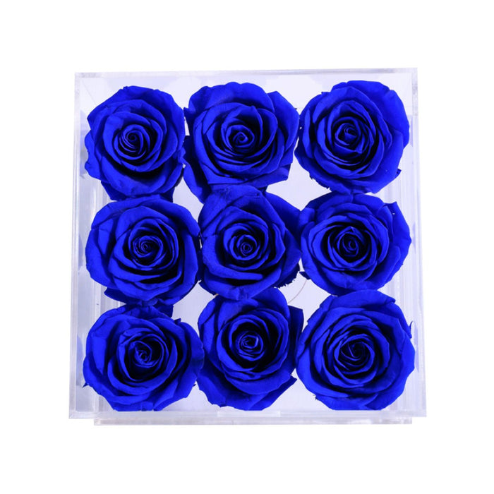 Rose Forever 9 Royal Blue Roses - Square Crystal Box