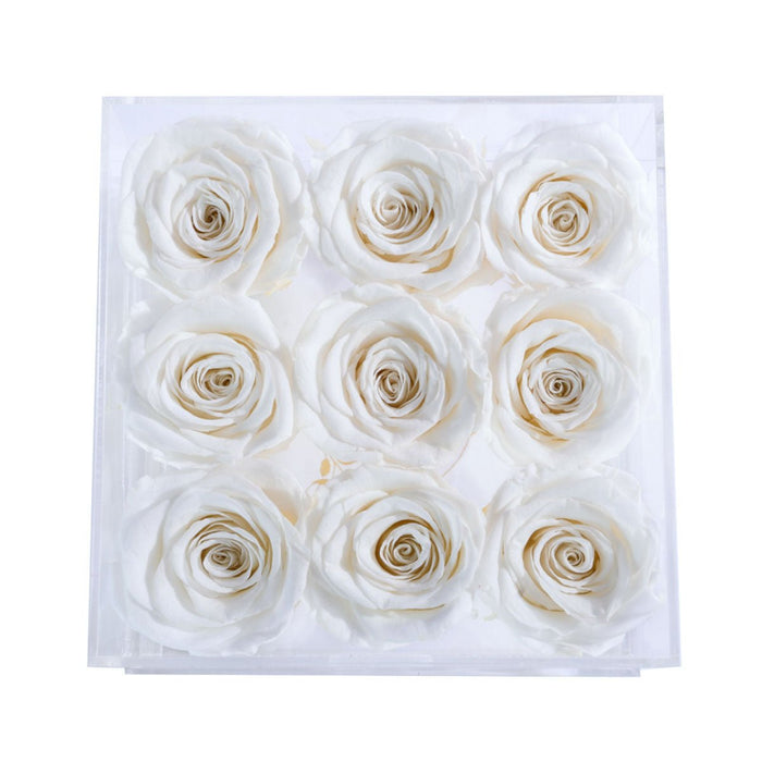 Rose Forever 9 White Roses - Square Crystal Box